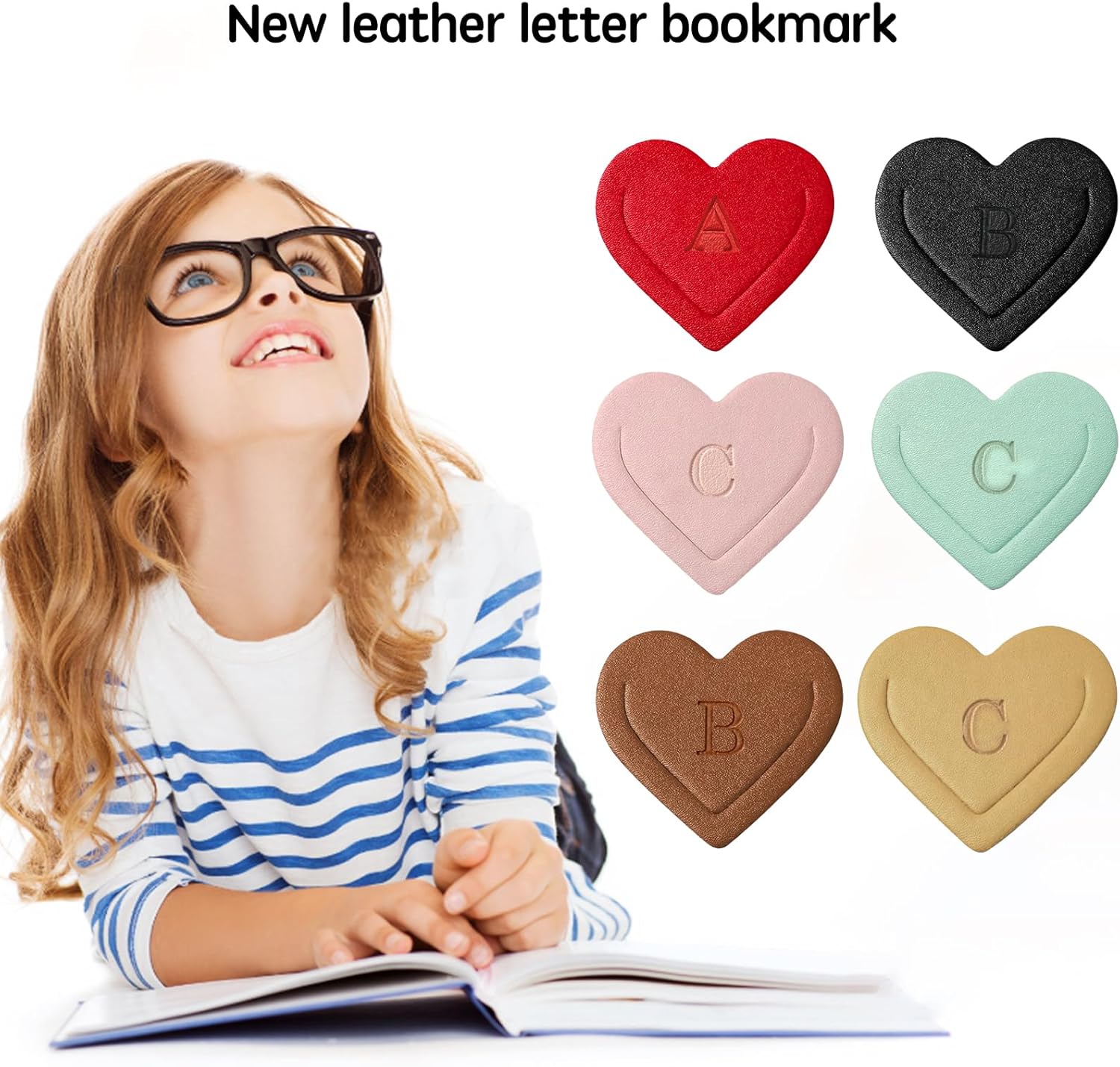 Personalized Leather Heart Bookmark with Initial, Cute Letters Custom Corner Book Mark for Reading Women, Student, Book Lovers, Teacher Appreciation Gifts, Book Accessories (J)